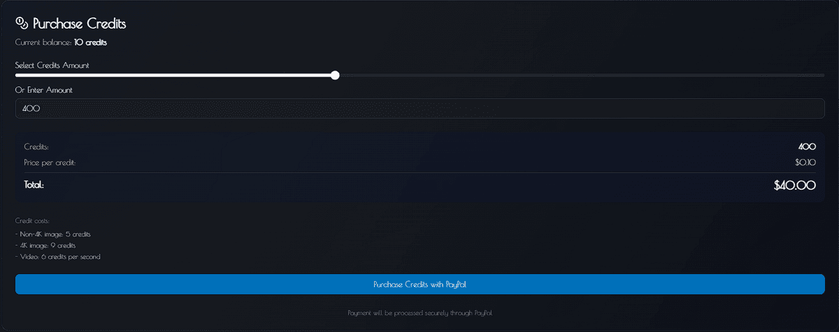 Credits Purchase Interface